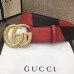 Gucci Width 4cm Diagonal Leather Belt Black/Red with Textured Double G Buckle