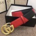 Gucci Width 4cm Diagonal Leather Belt Black/Red with Textured Double G Buckle