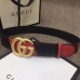 Gucci Width 4cm Diagonal Leather Belt Black/Red with Textured Double G Buckle