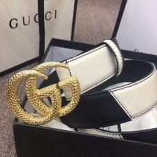 Gucci Width 4cm Diagonal Leather Belt Black/White with Textured Double G Buckle