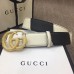 Gucci Width 4cm Diagonal Leather Belt Black/White with Textured Double G Buckle