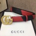 Gucci Width 3cm Diagonal Leather Belt Black/Red with Textured Double G Buckle