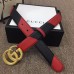 Gucci Width 3cm Diagonal Leather Belt Black/Red with Textured Double G Buckle