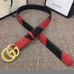 Gucci Width 3cm Diagonal Leather Belt Black/Red with Textured Double G Buckle