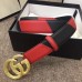 Gucci Width 3cm Diagonal Leather Belt Black/Red with Textured Double G Buckle