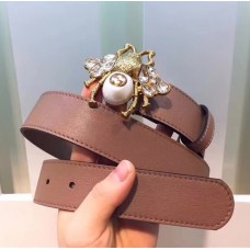 Gucci Queen Margaret Leather Belt 35mm Beige Grey 2018