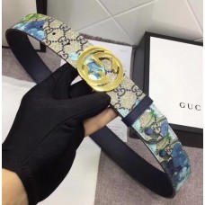 Gucci GG Blooms Belt 3.7cm Width Gold Hardware 370543 Blue