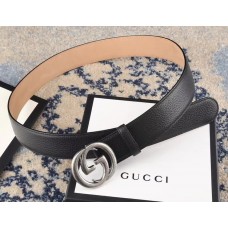 Gucci Calfskin Belt with interlocking G 3.8cm Width Silver Hardware