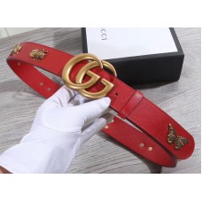 Gucci GG Buckle Calfskin Belt with Charms 38mm Width Red