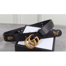 Gucci GG Buckle Calfskin Belt with Charms 38mm Width Black