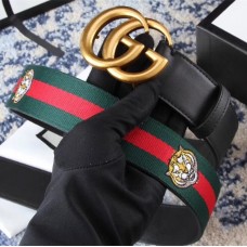 Gucci GG Buckle Calfskin Web Belt 38mm Width Green/Dark Blue