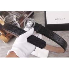 Gucci Signature Calfskin Belt with Interlocking G Buckle 35mm Width Black 2018