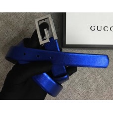 Gucci Width 2.5cm Leather Belt Blue with G Buckle 2018