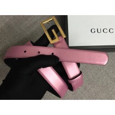 Gucci Width 2.5cm Leather Belt Pink with G Buckle 2018