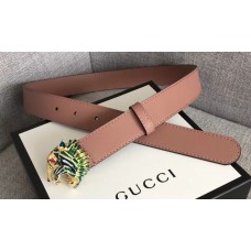 Gucci Width 3cm Leather Belt Nude Pink with Tiger Head 2018