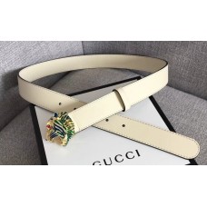 Gucci Width 3cm Leather Belt White with Tiger Head 2018