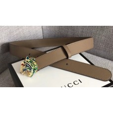 Gucci Width 3cm Leather Belt Camel with Tiger Head 2018