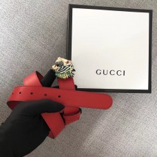 Gucci Width 3cm Leather Belt Red with Tiger Head 2018