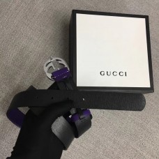 Gucci Width 3cm Leather Belt Purple With Interlocking G Buckle