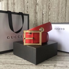 Gucci Width 4.8cm Leather Belt Red With Square Buckle