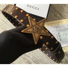 Gucci Studded Leather Belt Coffee With Star Buckle