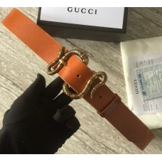 Gucci Leather Belt Khaki With Snake Buckle 458935