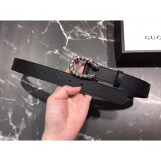 Gucci Width 3cm Leather Belt Black with White Crystal Dionysus Buckle