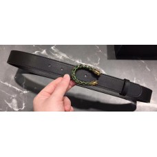 Gucci Width 3cm Leather Belt Black with Green Crystal Dionysus Buckle