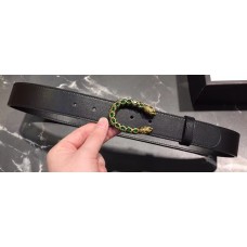 Gucci Width 3.5cm Leather Belt Black with Green Crystal Dionysus Buckle