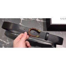 Gucci Width 3.5cm Leather Belt Black with Red Crystal Dionysus Buckle
