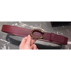 Gucci Width 3.5cm Leather Belt Burgundy with Crystal Dionysus Buckle