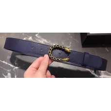 Gucci Width 3.5cm Leather Belt Navy Blue with Crystal Dionysus Buckle