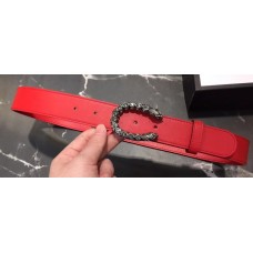 Gucci Width 3/3.5cm Leather Belt Red with White Crystal Dionysus Buckle