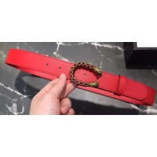 Gucci Width 3/3.5cm Leather Belt Red with Red Crystal Dionysus Buckle