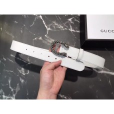 Gucci Width 3/3.5cm Leather Belt White with White Crystal Dionysus Buckle