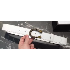 Gucci Width 3/3.5cm Leather Belt White with Blue Crystal Dionysus Buckle