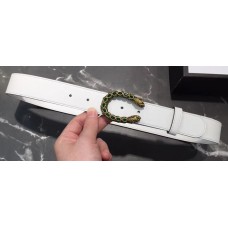 Gucci Width 3/3.5cm Leather Belt White with Green Crystal Dionysus Buckle