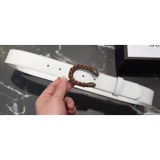 Gucci Width 3/3.5cm Leather Belt White with Red Crystal Dionysus Buckle