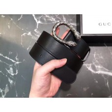 Gucci Width 3/3.5cm Leather Belt Black/Silver with Dionysus Buckle