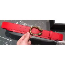 Gucci Width 3/3.5cm Leather Belt Red with Dionysus Buckle