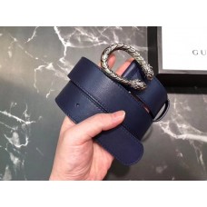 Gucci Width 3.5cm Leather Belt Navy Blue with Dionysus Buckle