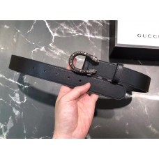 Gucci Width 3/3.5cm Leather Belt Black/Silver with Dionysus Stud Buckle