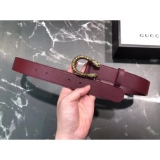 Gucci Width 3.5cm Leather Belt Burgundy with Dionysus Stud Buckle