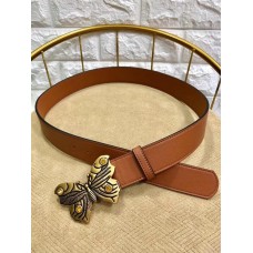 Gucci Width 4cm Leather Belt Brown with Butterfly Buckle