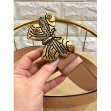 Gucci Width 4cm Leather Belt Nude with Butterfly Buckle