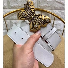 Gucci Width 4cm Leather Belt White with Butterfly Buckle