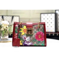Gucci 498156 Padlock GG Flora small shoulder bags Beige/ebony GG Supreme canvas With Red leather