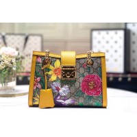 Gucci 498156 Padlock GG Flora small shoulder bags Beige/ebony GG Supreme canvas With Yellow leather