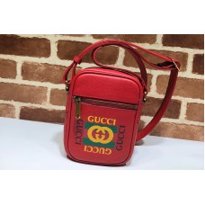 Gucci 574803 Print leather shoulder bag in Red Leather