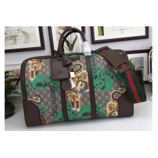 Gucci 406380 Tiger Print GG Canvas Boston Bags Green